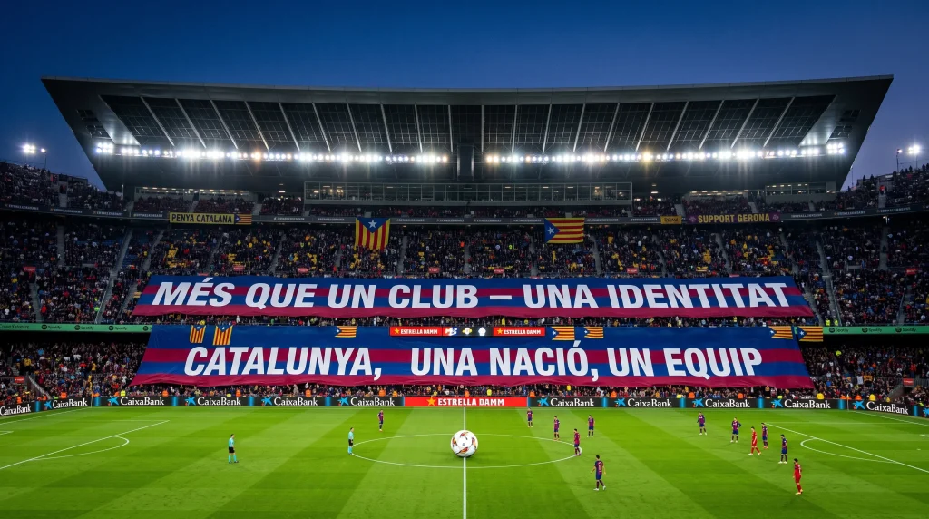 Ver Barça Femenino: Canales de TV, Streaming y Horarios 32 Estadio de fútbol moderno en Cataluña con césped iluminado y balones