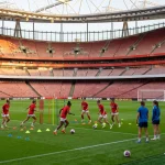 Sesión de entrenamiento de equipo femenino con conos y balones en césped
